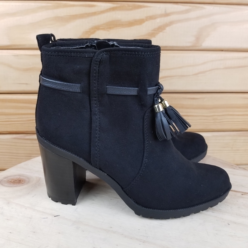 Black Faux Leather / Suede High Heel Booties 6 US Boot Side Zip NEW Jaclyn Smith
